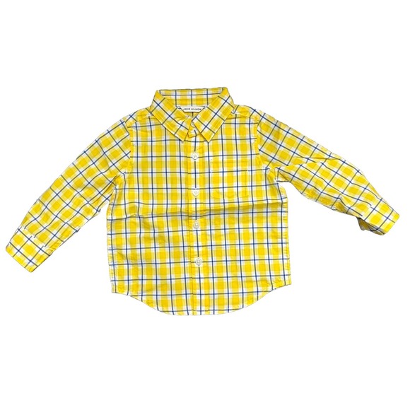 NWT Janie Jack Boys Plaid Button Down Size 18-24 Months Yellow Blue‎ And White - Picture 1 of 3
